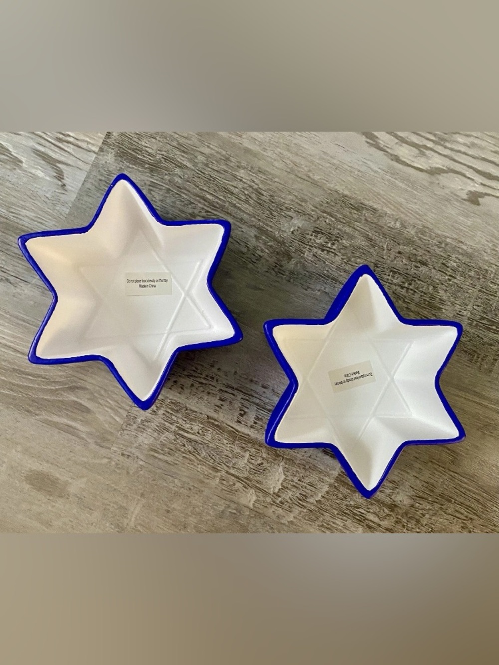 2 Piece Star Of David Ceramic Bowl Candy Dish Set, Hanukkah Bowls Blue & White